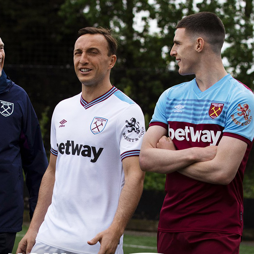 2019-20 West Ham United Home Blue&Red Soccer Jersey Shirt - Click Image to Close